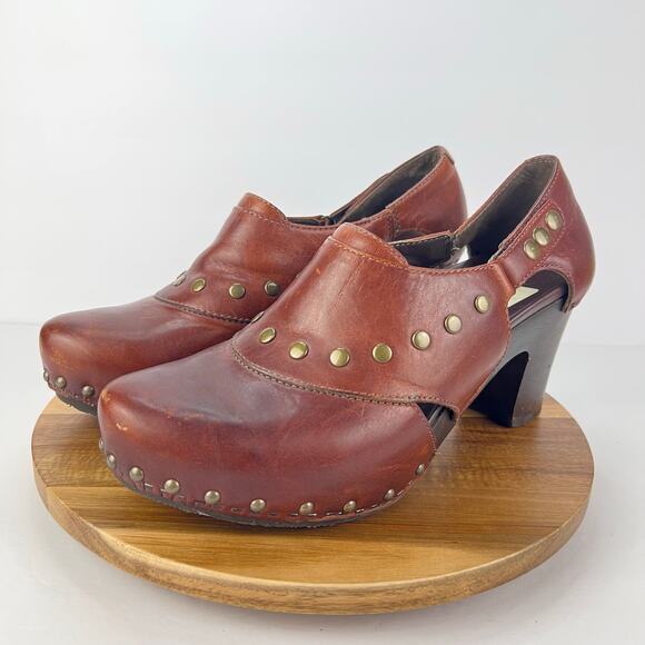 Dansko 41 Ryders Clogs Women's Brown Leather Studded Block Heel Platform Shoe - Picture 1 of 11